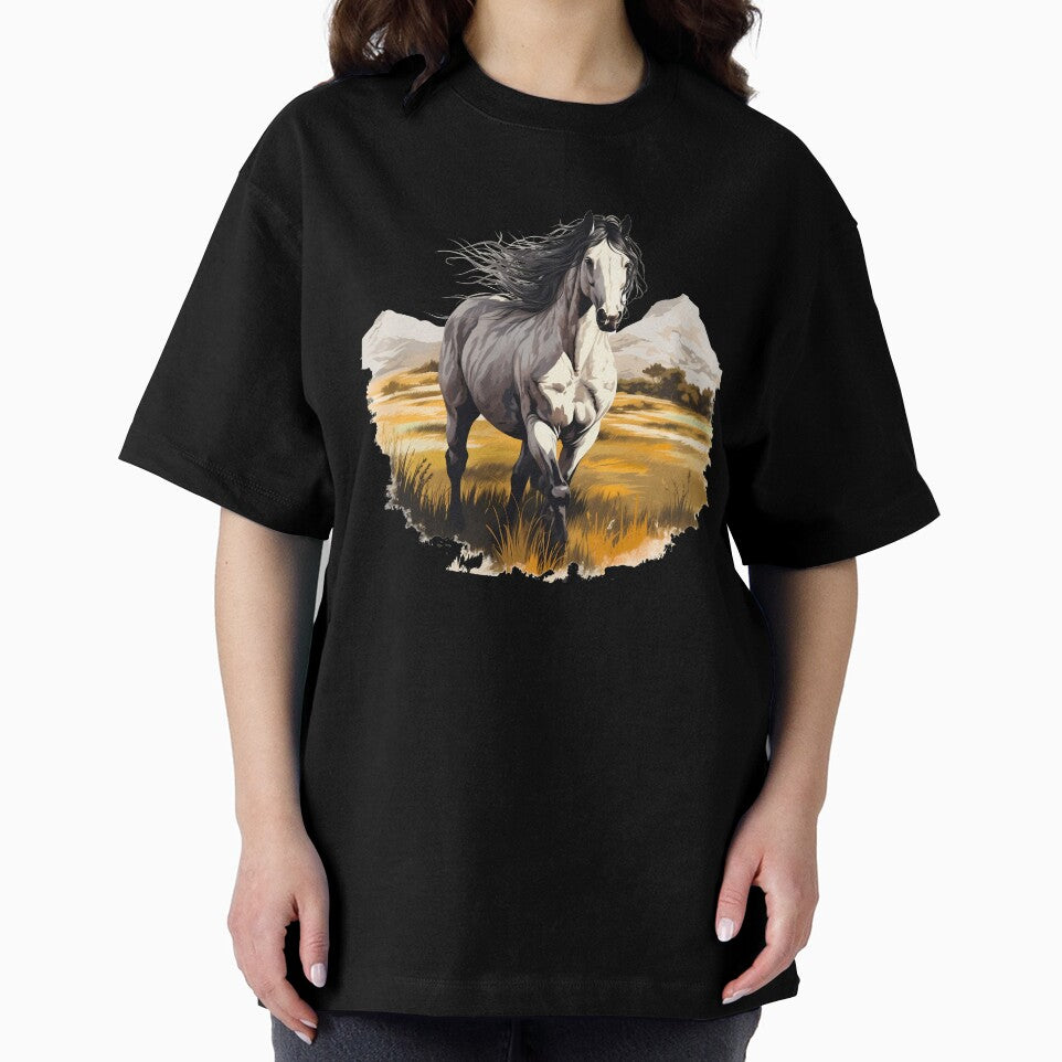 Beautiful white arabian horse on a country meadow illustration by NBSStore