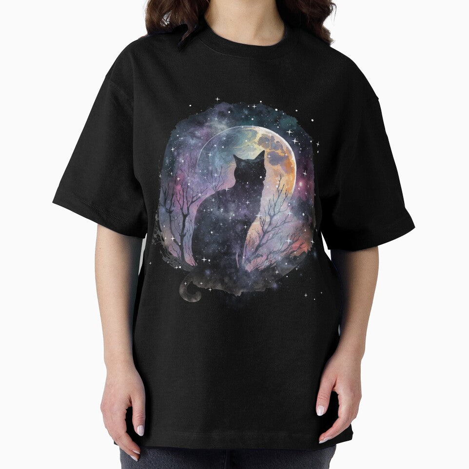 Black Cat Galaxy, Moon and Night Sky by MamaNeeaDesigns