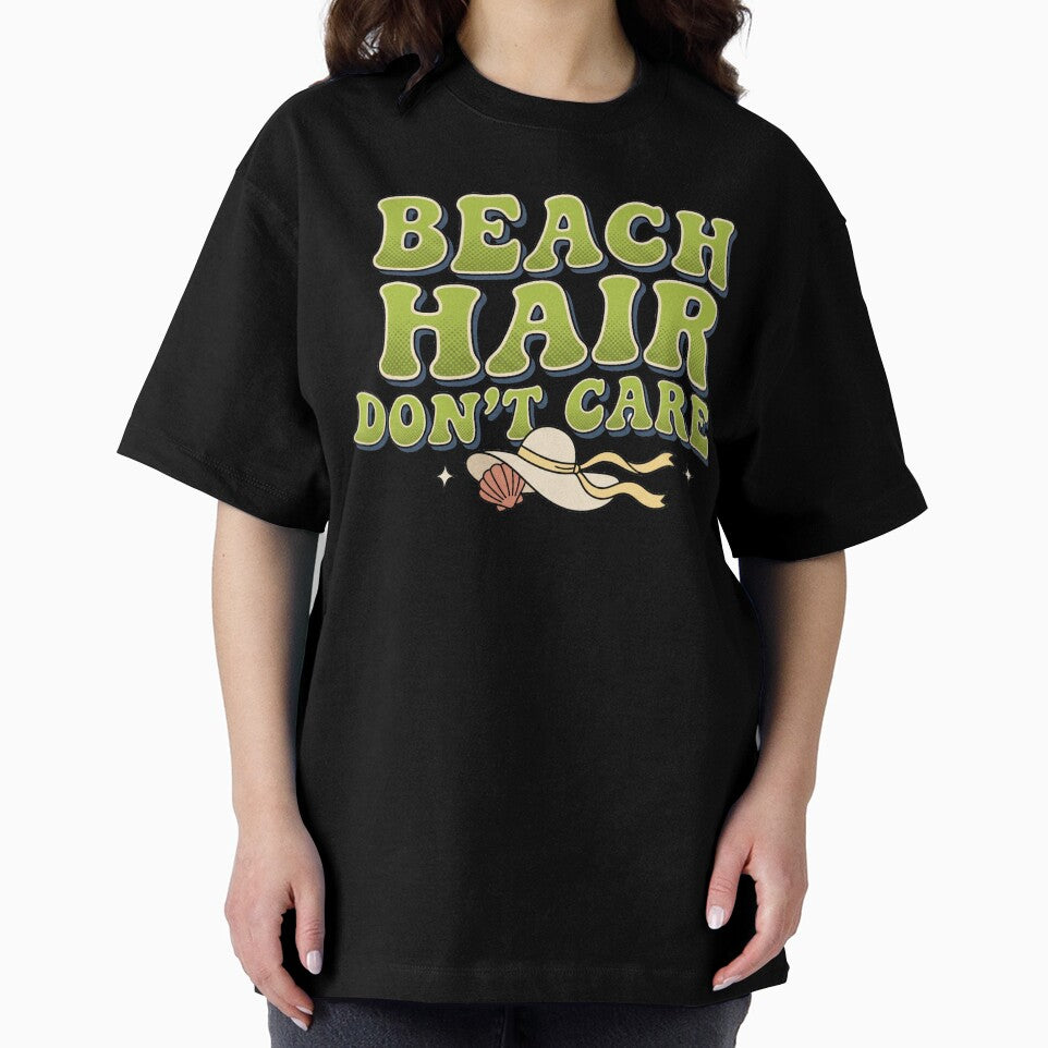 Beach Hair Don't Care Retro Groovy Beach Girlie Summer Vacation Coastal Tee by BVDigitalArt