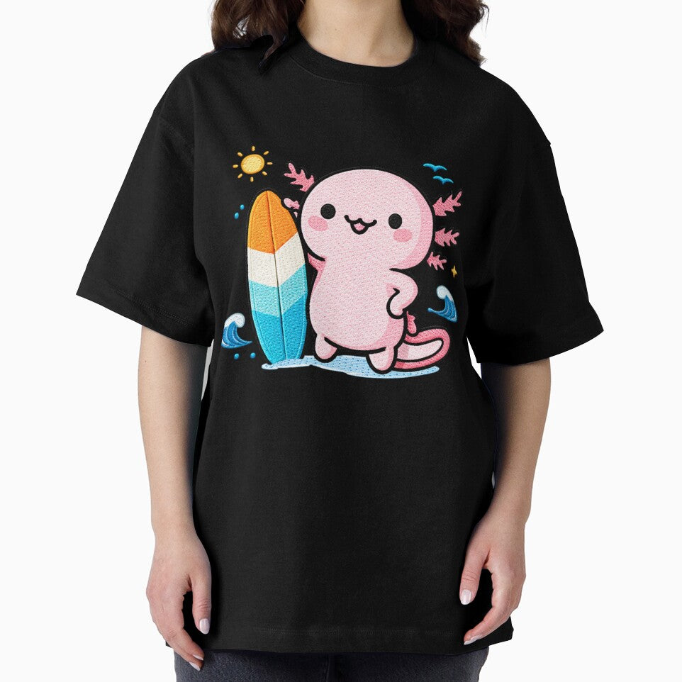 Surfboard Axolotl – Cute Kawaii Summer Surfing Axolotl Embroidery Style by ColorSplash123
