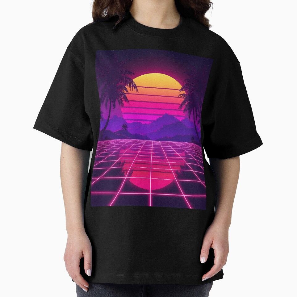 Neon Sunset Grid - Synthwave 80s Retrowave Aesthetic by VibranPalette