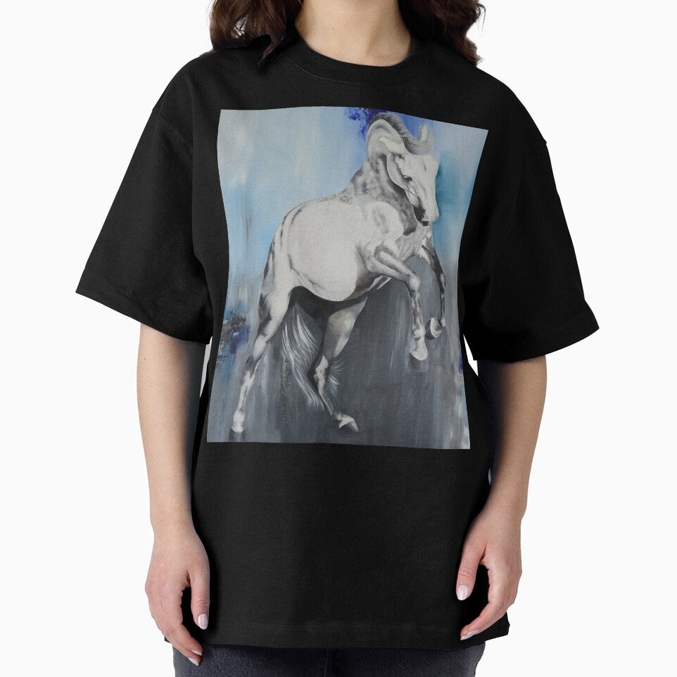 Horse Dressage Horse. White Stallion Rearing Against An Abstract Background by Kathysartroom