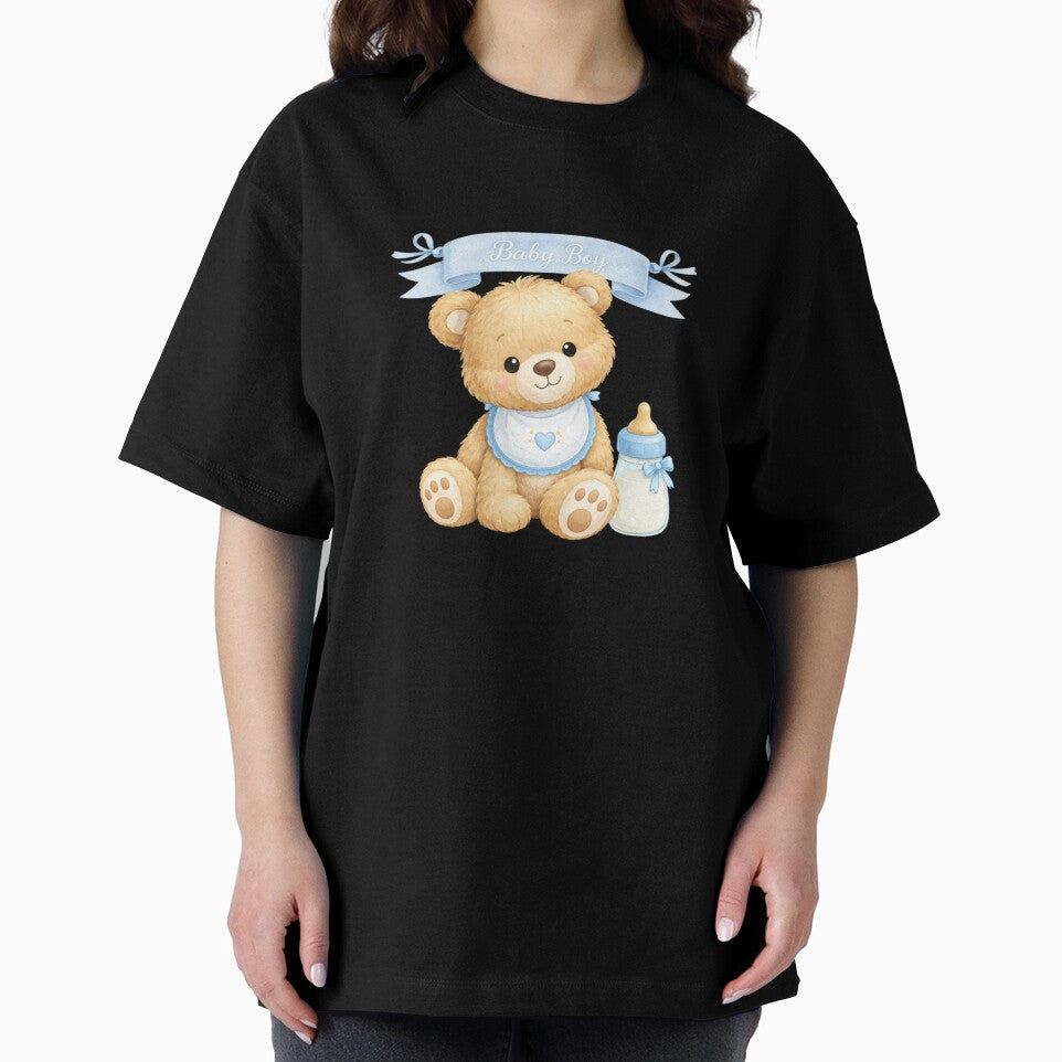 Cute Baby Boy Teddy Bear with Bottle – Baby Shower Design by SaraMagicStudio