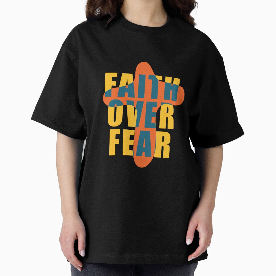 Faith Over Fear Christian Quote | Modern Cross Typography Art by Blessed Be Your Name