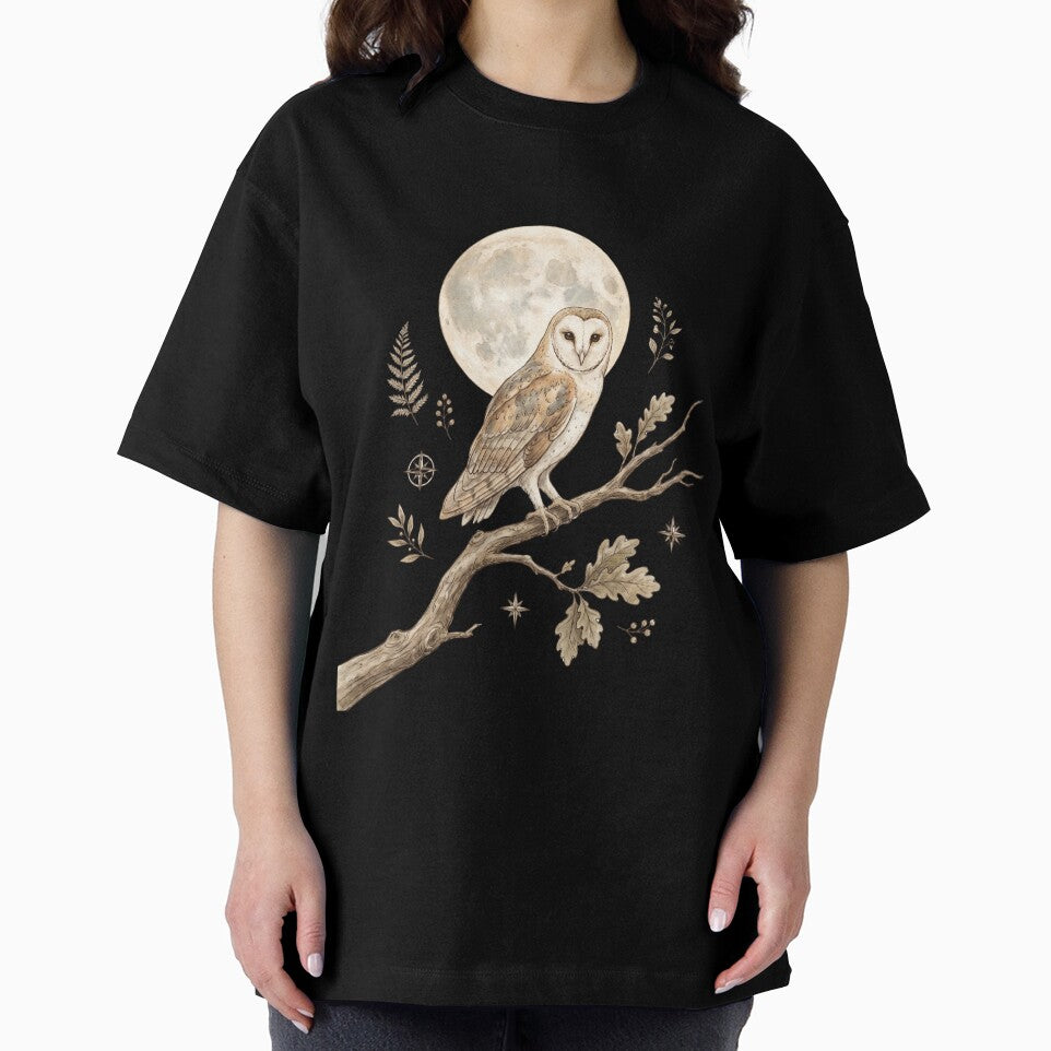 Barn Owl on Moonlit Branch | Celestial Botanical Style by Ortsas