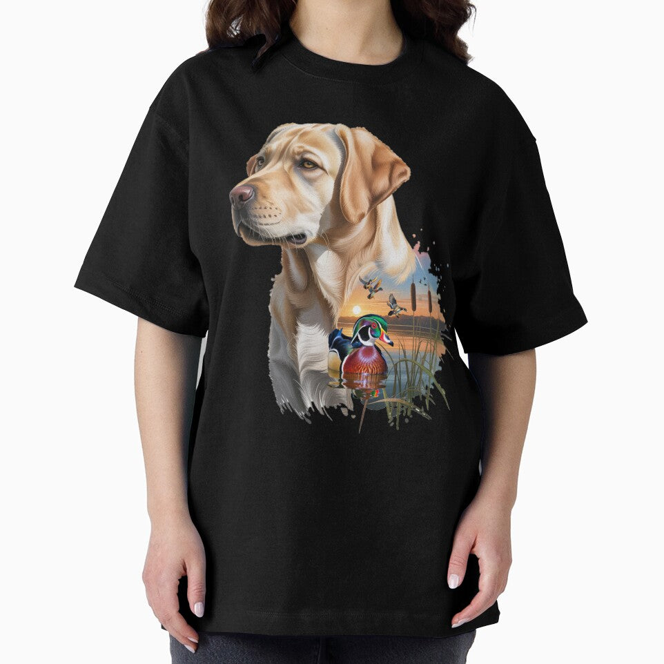 Yellow Labrador and Wood Duck Sunrise by LifeCrush