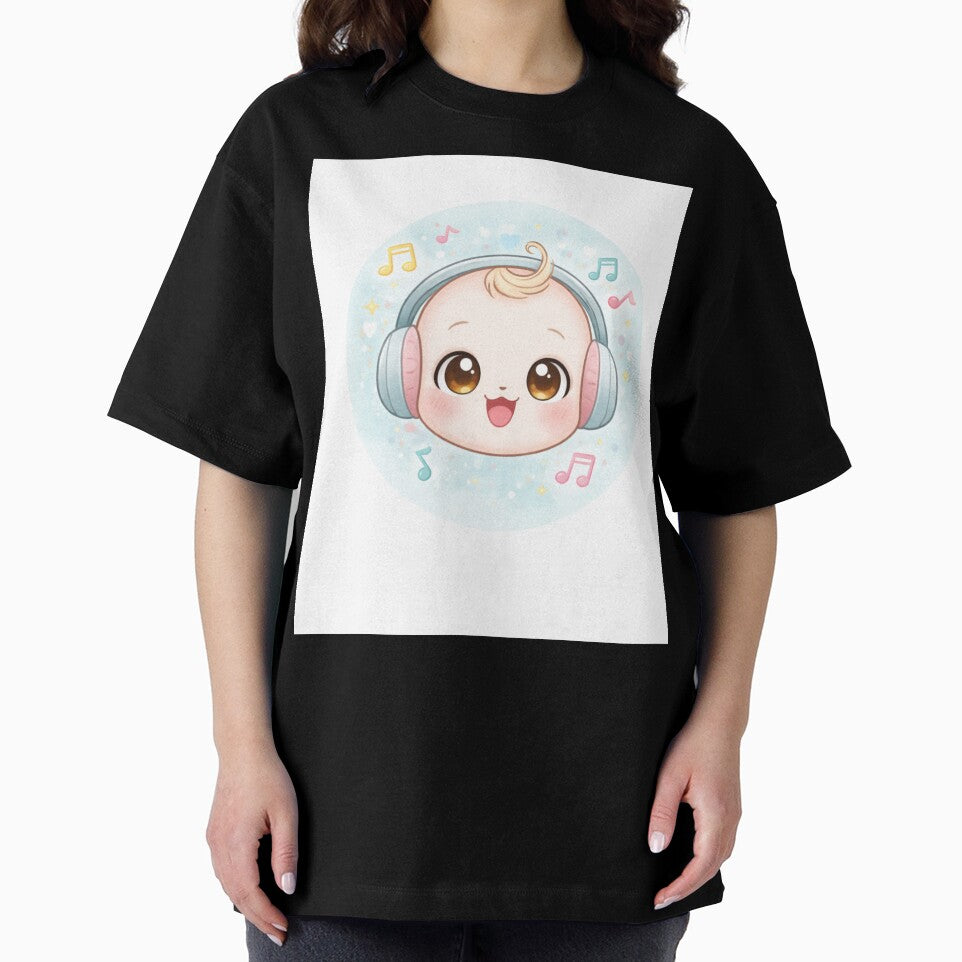 Cute Kawaii Baby Listening Music Pastel Illustration by DesignsWithRM
