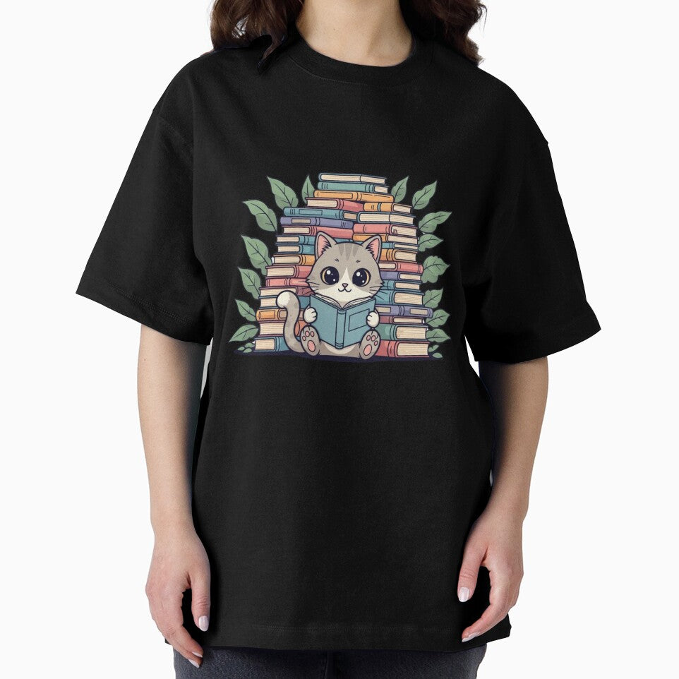 Cute Bookworm Cat – Cat Reading Books Illustration by Low Social Battery Club