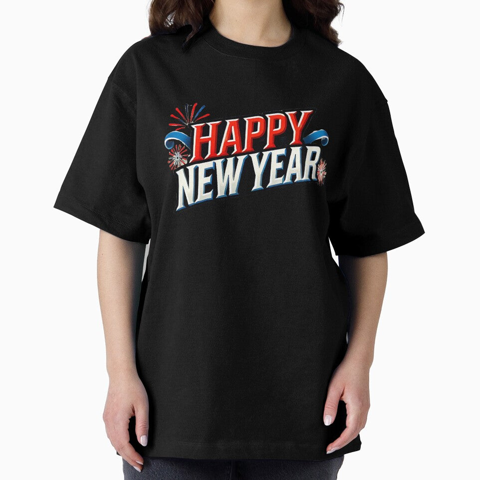 Bold Happy New Year Red White and Blue Design Tee Shirt by BlankCanvasHaHa