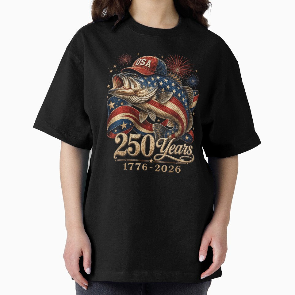 USA 250 Years 1776 2026 American Flag Bass Fishing Fourth Of July by WilliaMaler