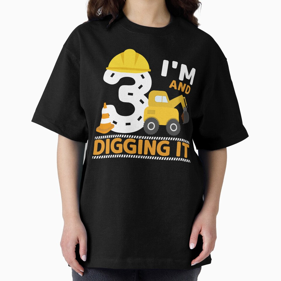 Construction Theme Kids Party - Im 3 and Digging It -  3rd Birthday Gift - Construction Excavator by GlazifiedArts