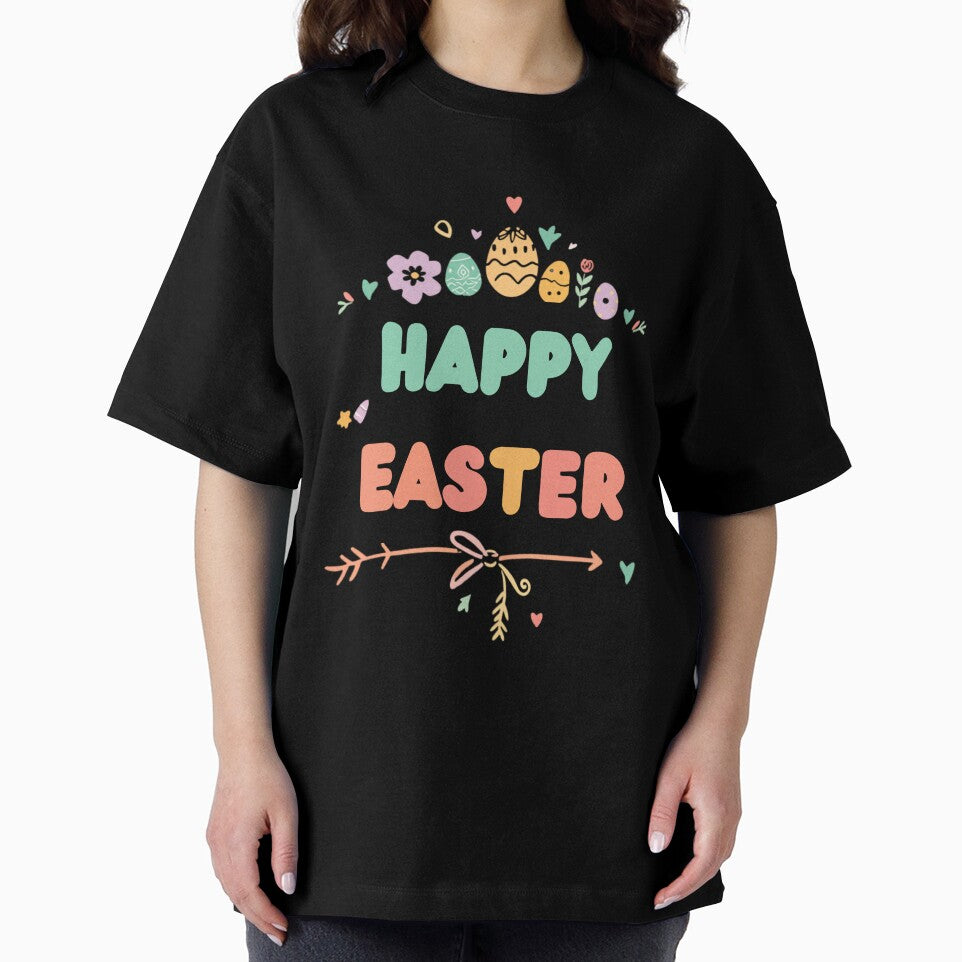 Pastel Happy Easter Typography with Floral Egg Decorations by Crazyegg01