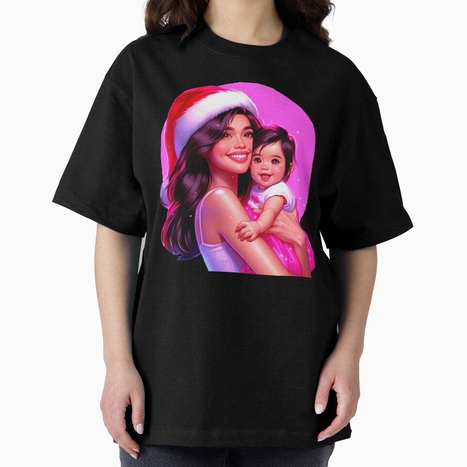 Mother and Daughter with Neon Light Background and Santa Hat by erkabees