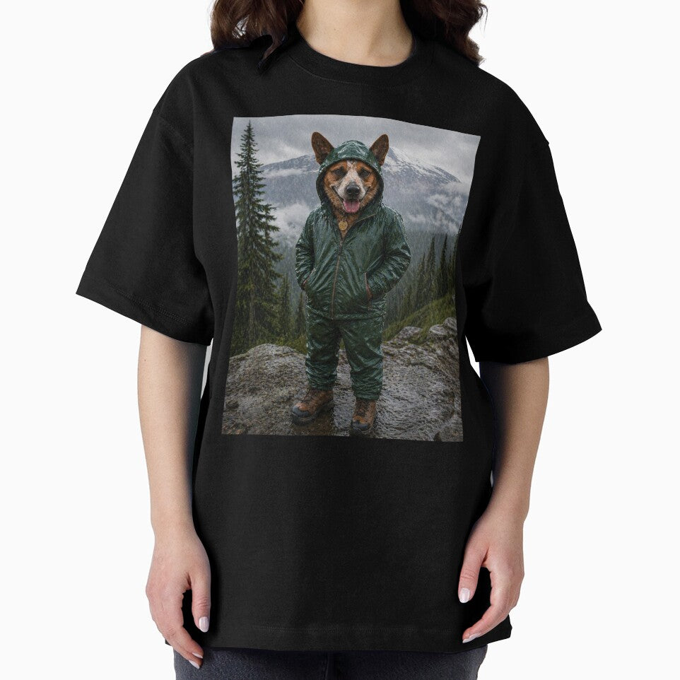 Cash the Rain Dog – Mountain Adventure Dog in Rain Gear | Hiking Dog Art | Pacific Northwest Rainier Dog Illustration by Red Cash