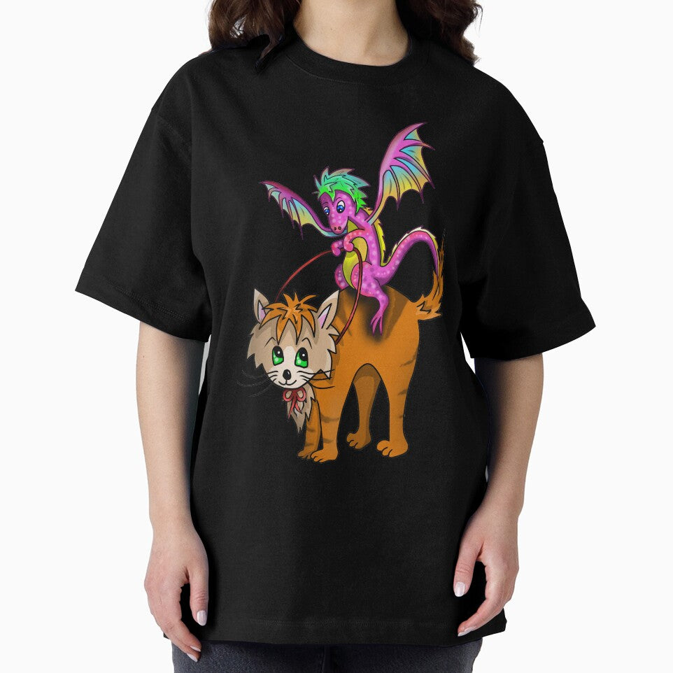 Baby dragon riding a ginger cat by CuisineCat