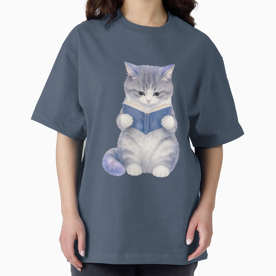 Cute Reading Cat | Book Lover Cat | Watercolor Kitty Reading a Book by Rush2Buy