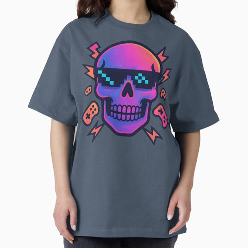 "Neon Vaporwave Gamer Skull" by NoirBlancCo