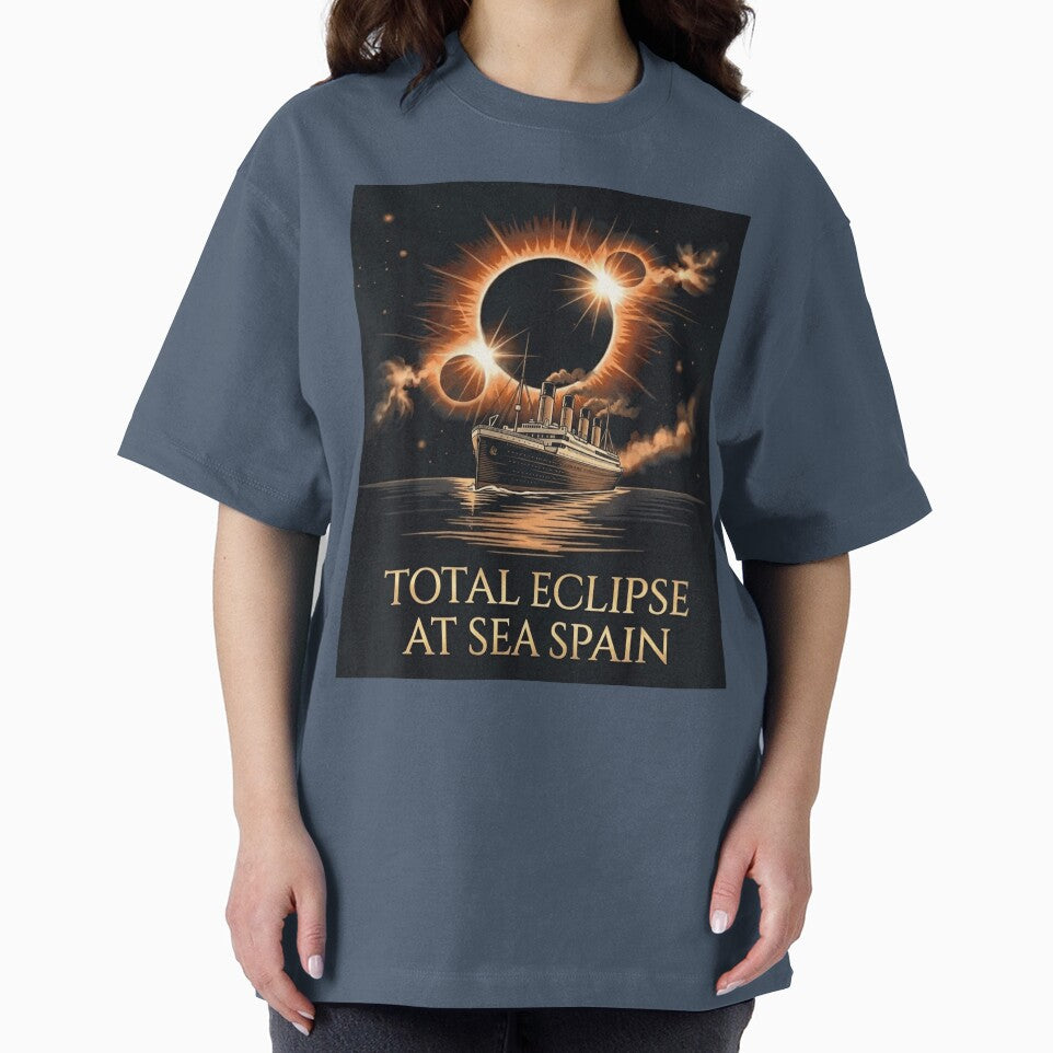 Total Eclipse At Sea Spain Vintage Steamship Solar Eclipse Tee by DreamDesigner01