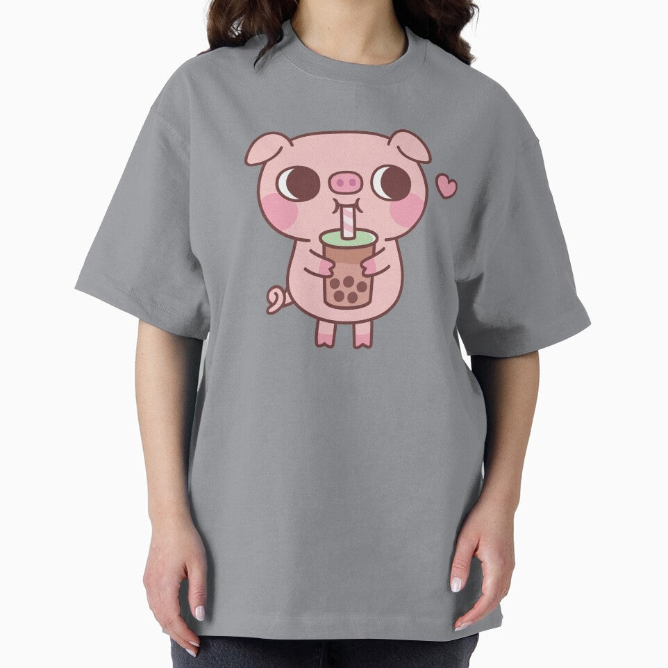 Cute Little Pig Loves Drinking Bubble Tea by rustydoodle