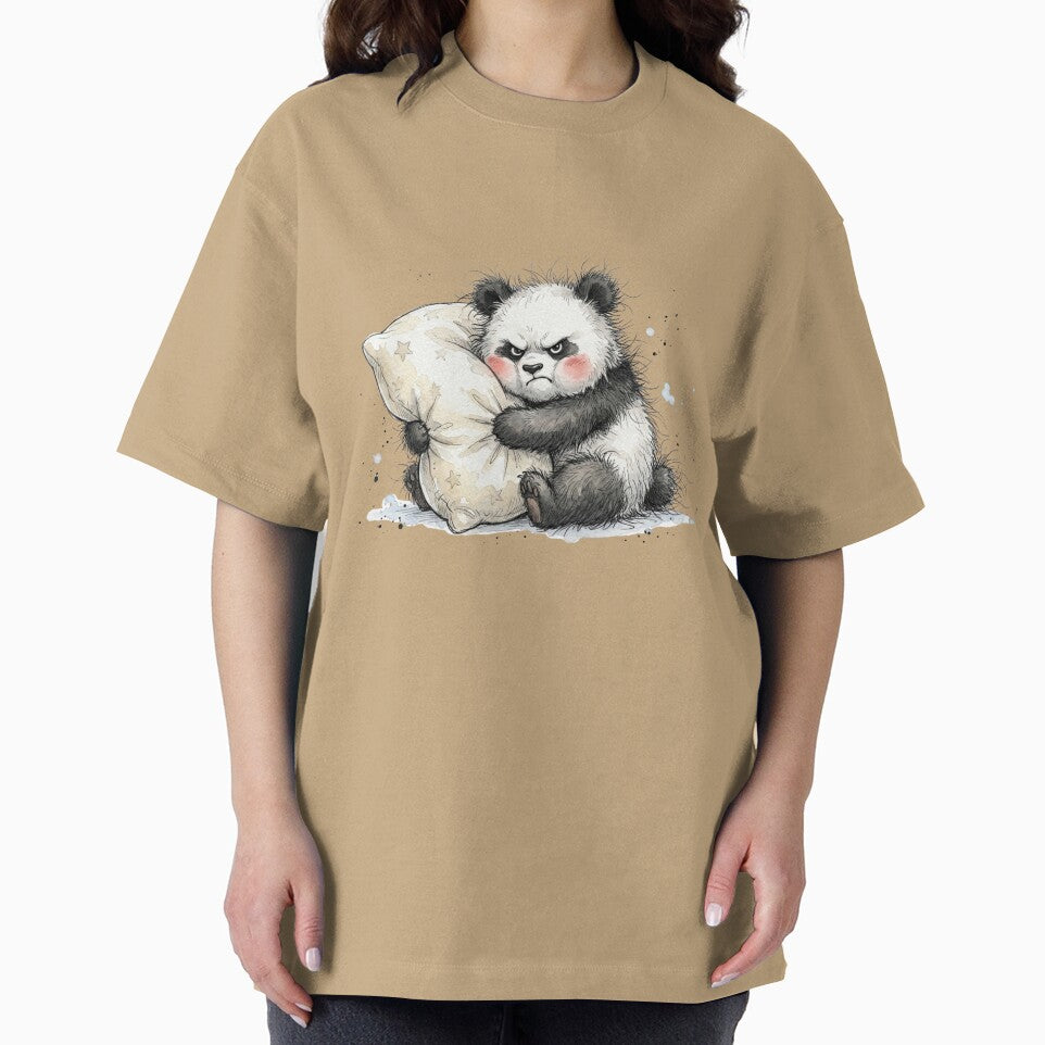 Cute Grumpy Baby Panda Hugging Pillow Angry Art by BreezifyDesignStudio