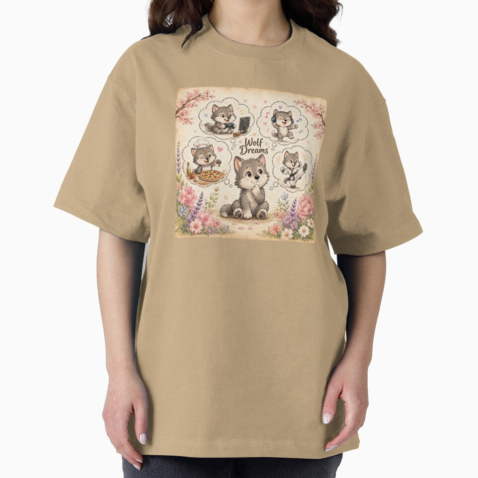 Wolf Dreams | Cute Wolf Puppy Dreaming Gaming Music Pizza & Karate Watercolor Floral Animal Illustration by HOUSE OF TIST