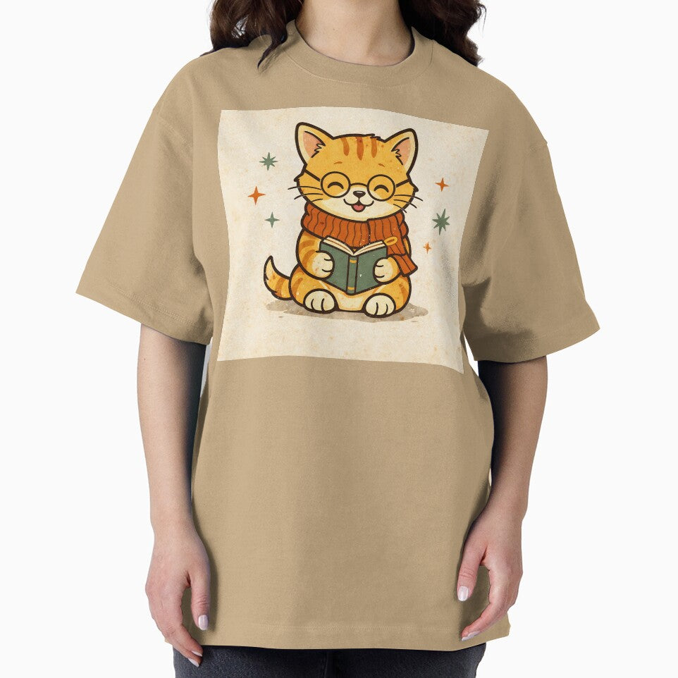 Vintage Cute Reading Cat Illustration | Nerdy Book Lover Kitten with Glasses Retro Cartoon Design by Furfolkz
