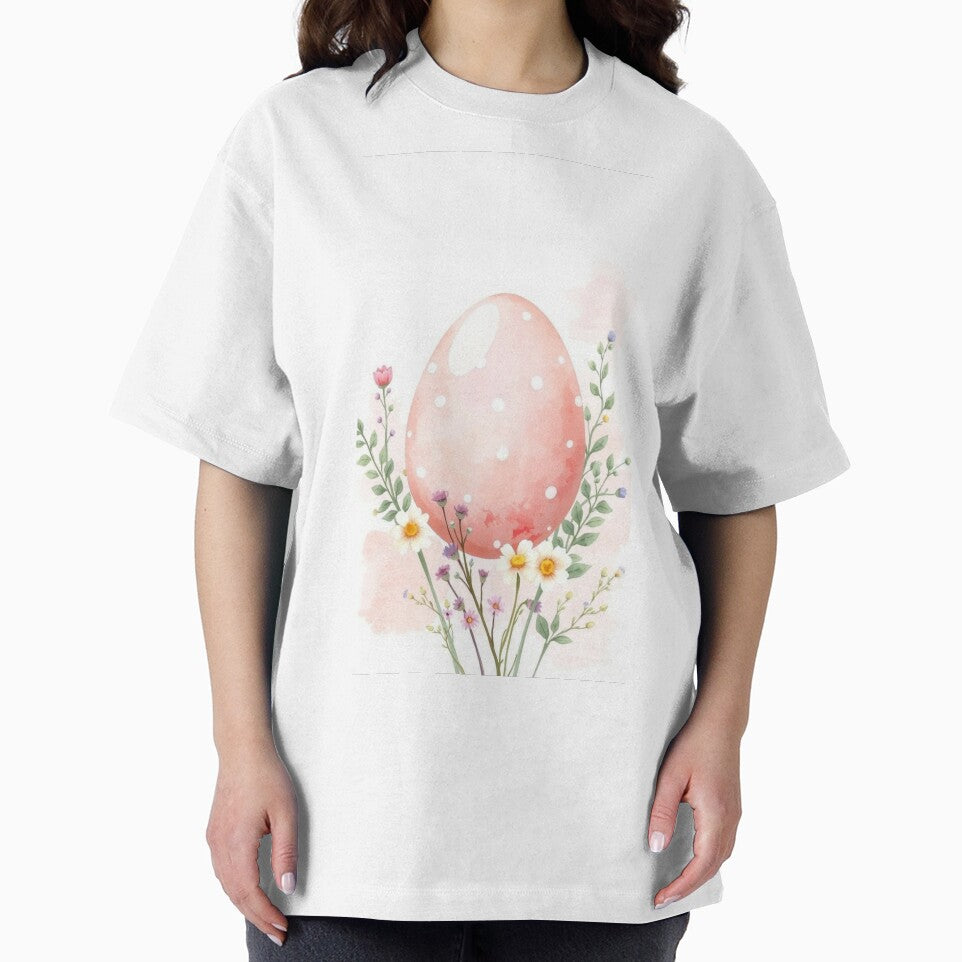 Watercolor Pink Easter Egg with Spring Wildflowers by Vida e Arte