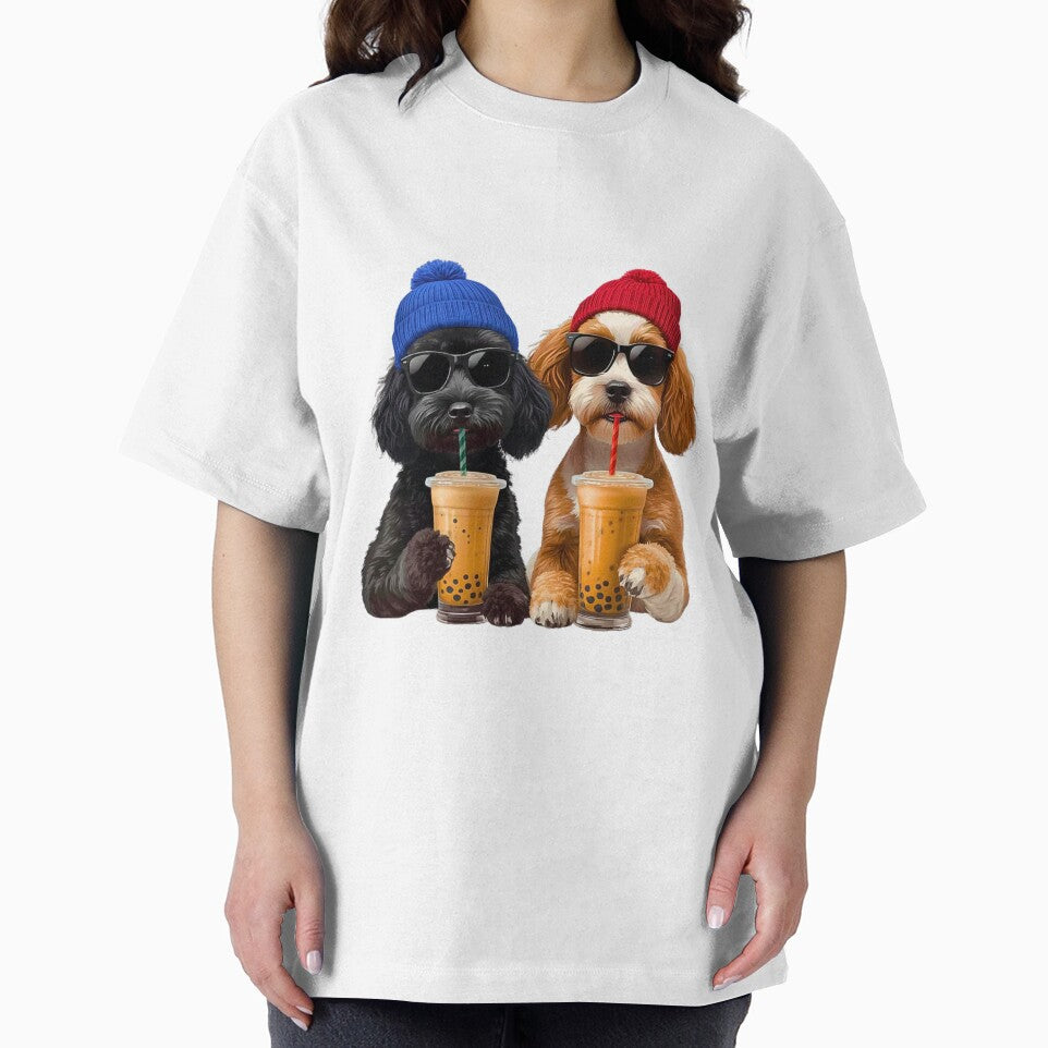 Hipster Toy Poodles Drinking Boba Tea | Cute Black & Parti Poodle Dog Lover Design by Fredster1966