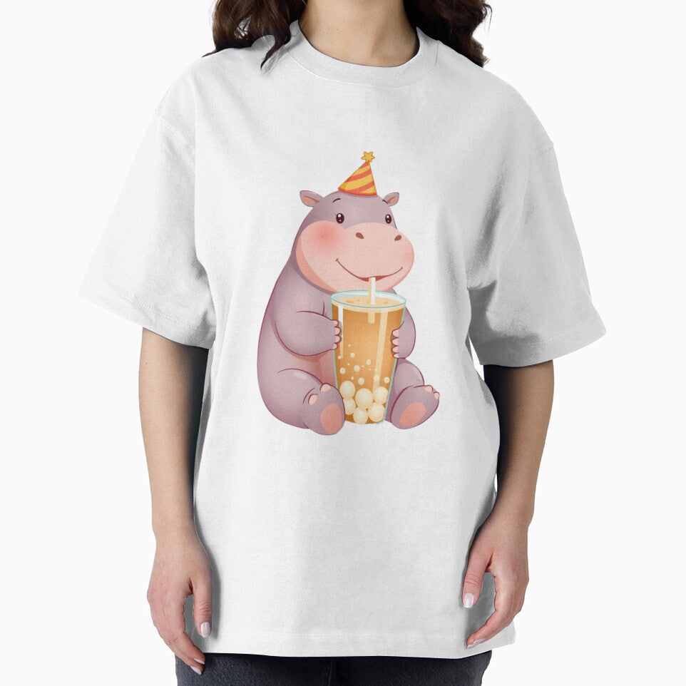 Hippopotamus Boba tea milktea Party Hat happy birthday kawaii gift funny christmas happy by CheeseBlueprint