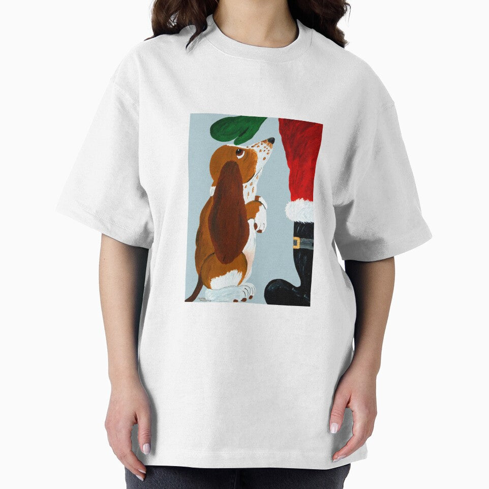 Basset Hound Puppy getting a pet from Santa by Squirreldumplings