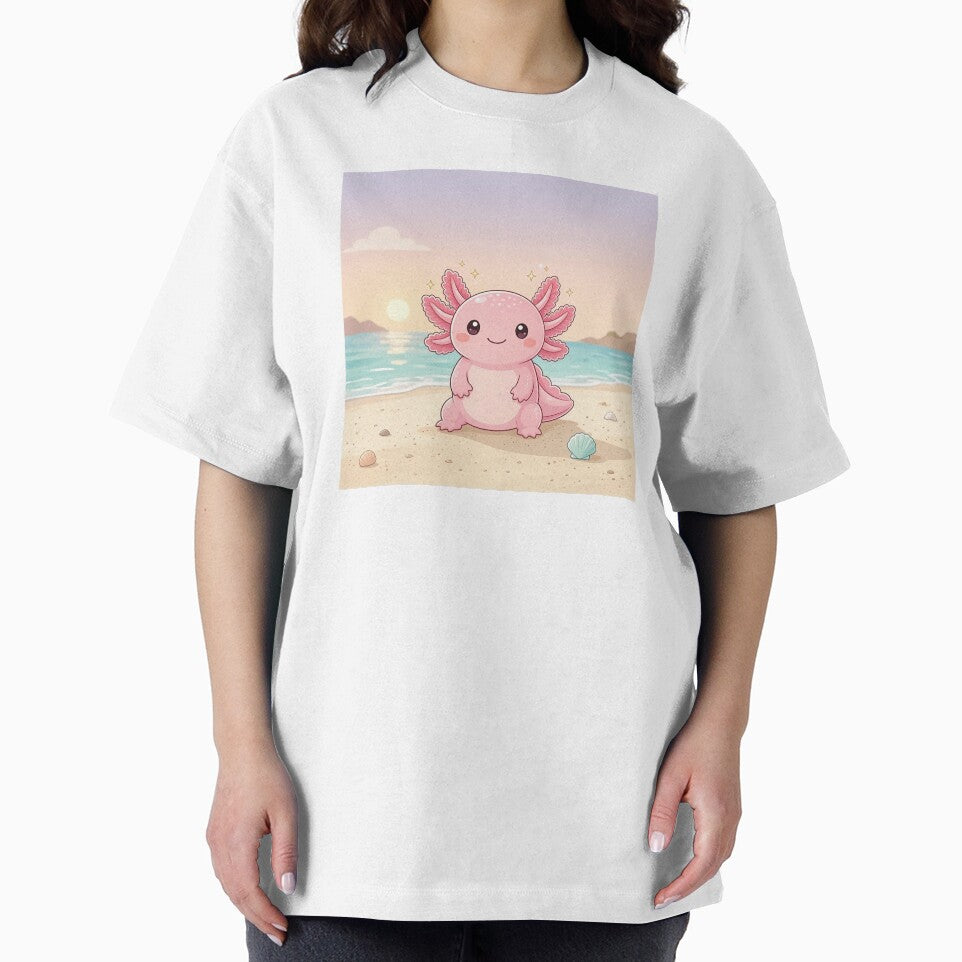 Cute Pink Axolotl on the Beach at Sunset by SweetLilith