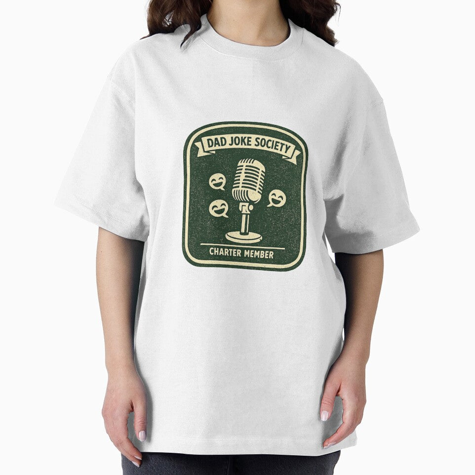 Dad Joke Society Charter Member — Vintage Microphone Banner Father's Day Tee by VaultInk