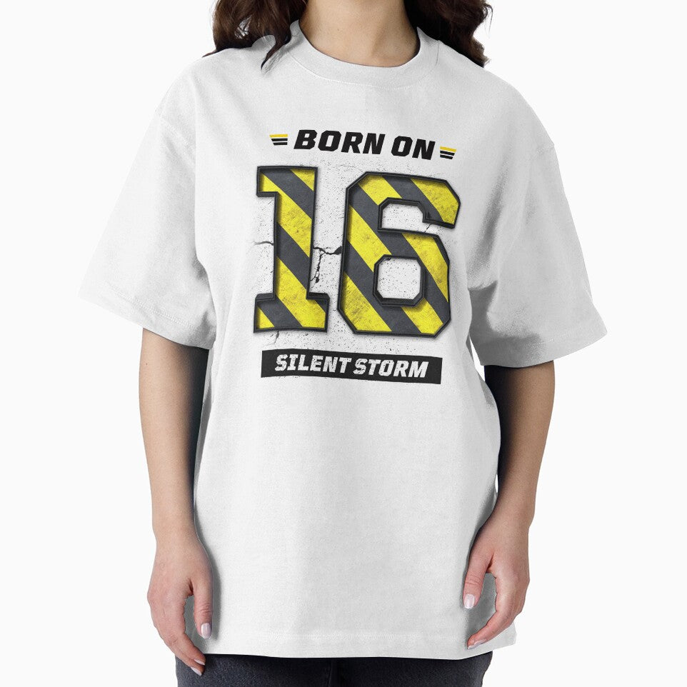 Born on 16 Silent Storm – Birthday Number 16 Shirt, Hustle Mindset Design, Grunge Industrial Streetwear by amareshdas008