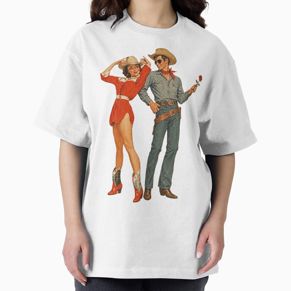 Vintage Western Romantic Cowboy Couple Sticker | Cowgirl & Cowboy with Rose | Retro Valentine Design by stg-reigns