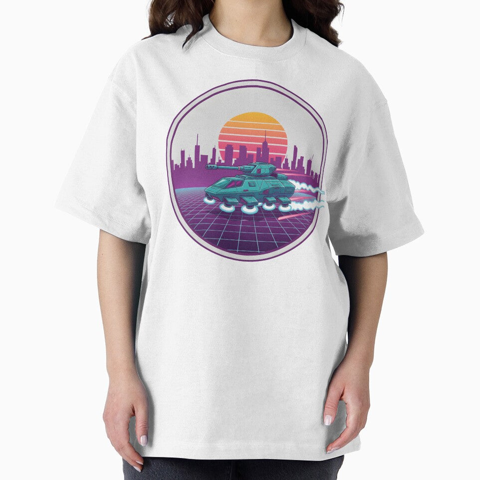 Retro Futuristic Hover Tank Neon Sunset Cyberpunk Style. by The-T-In-Retro