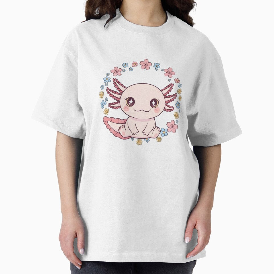 Kawaii chibi axolotl with little flowers by DesignArtFull