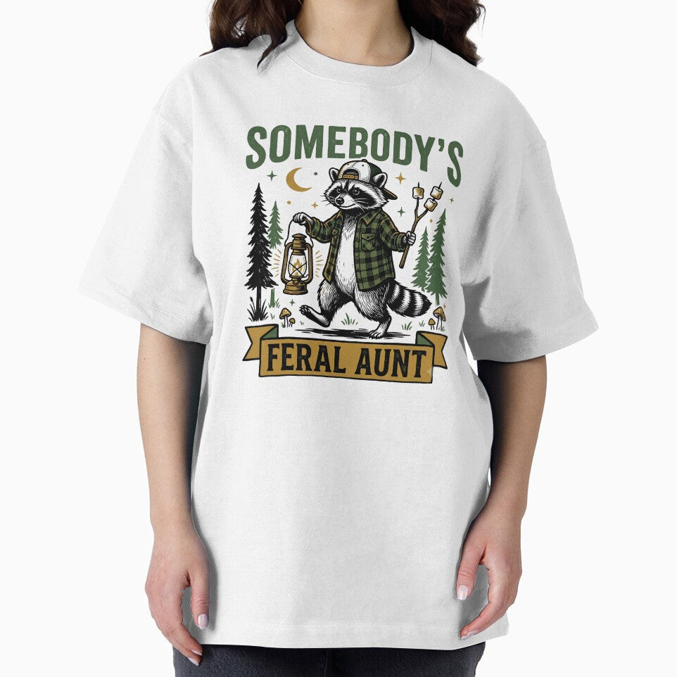 Somebody's Feral Aunt Funny Raccoon Energy Retro Humor Design by get55shirt