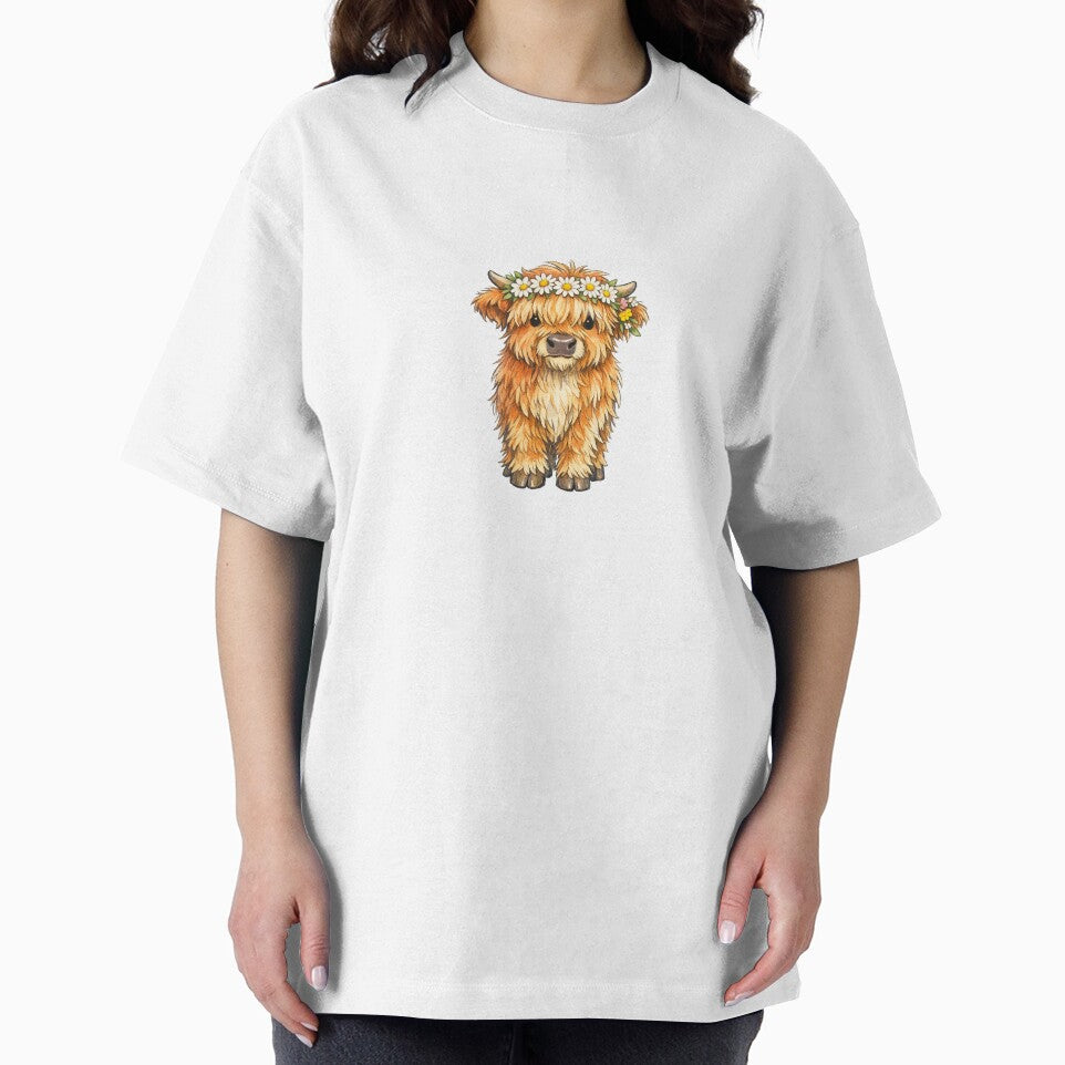 Fluffy Highland Cow Calf with Daisy Crown by eignvalue