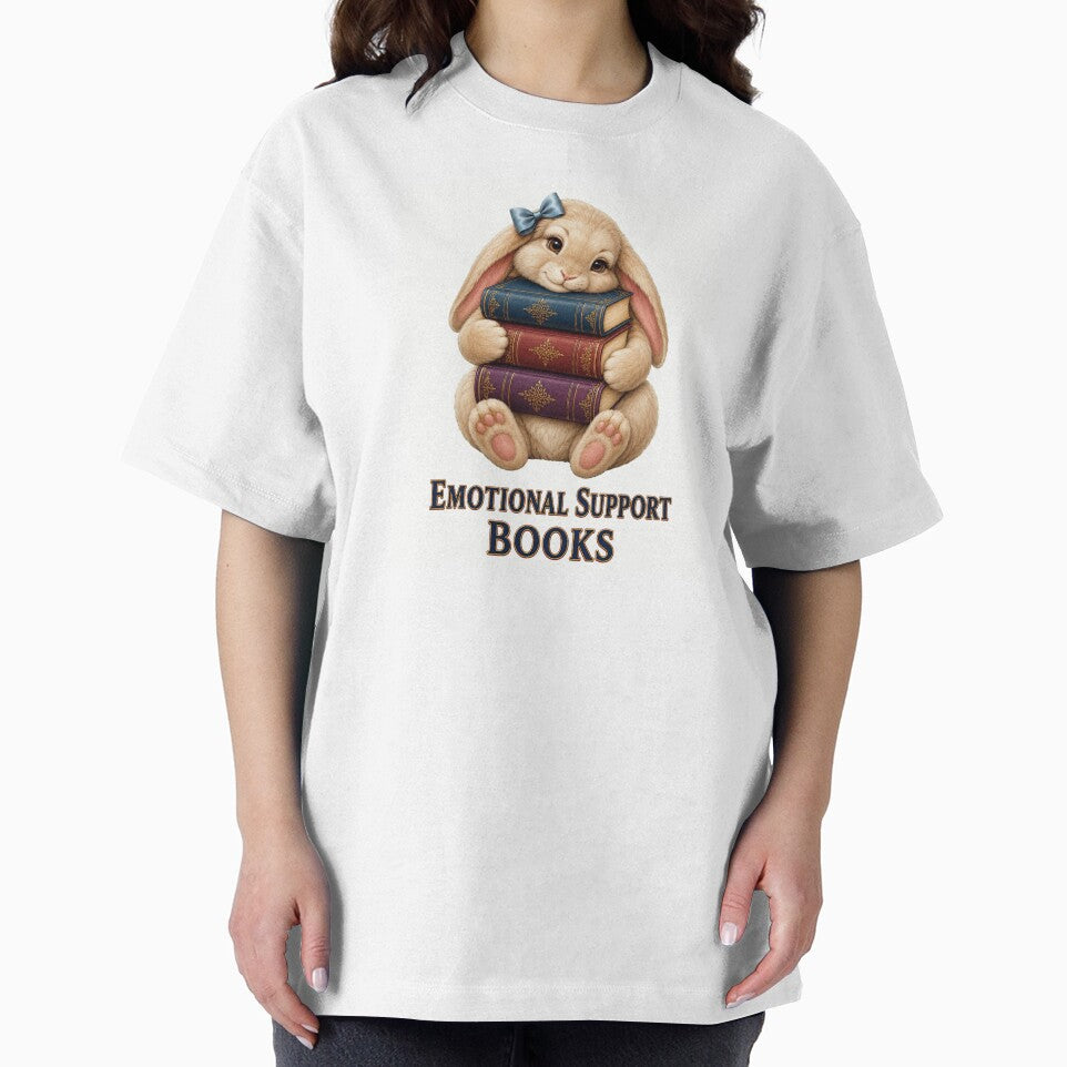 Emotional Support Books Cute Bookish Bunny Hugging Novels by RoPrincess