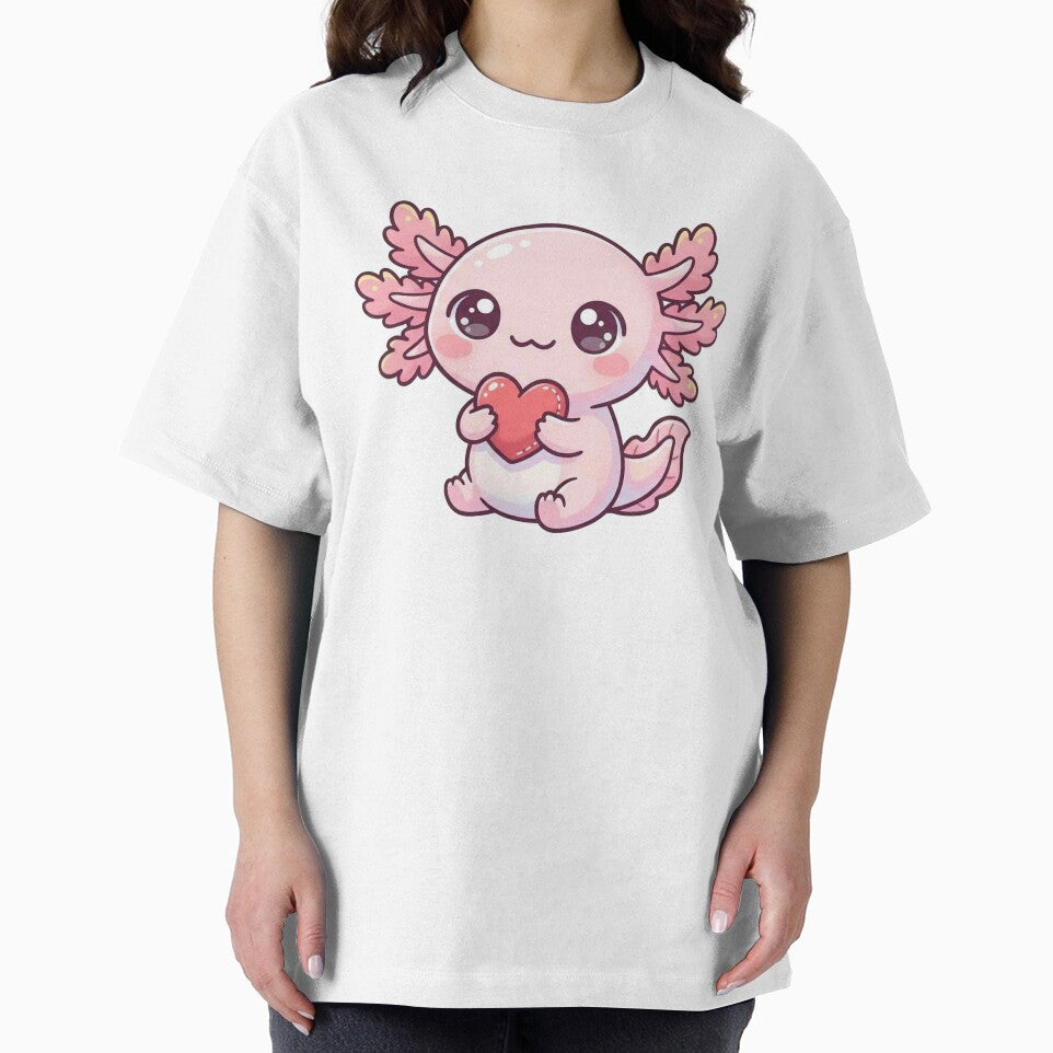 Kawaii Axolotl Holding Heart Cute by Visual Dept.