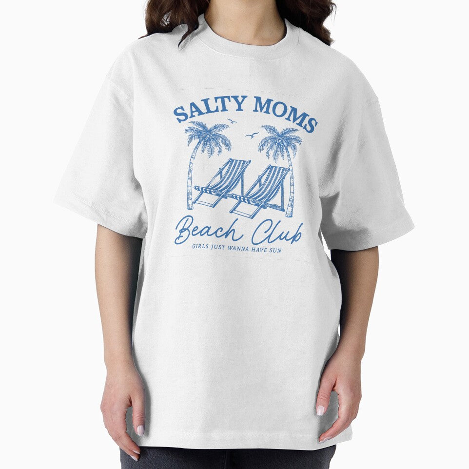 Salty Moms Beach Club – Girls Just Wanna Have Sun Beach Chair Palm Tree Design by Canvas-Whispers