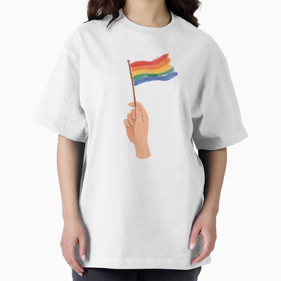 rainbow flag art sticker, watercolor pride illustration sticker, hand holding rainbow flag sticker, pastel pride design sticker, queer pride art sticker by CoconutCoastDesigns