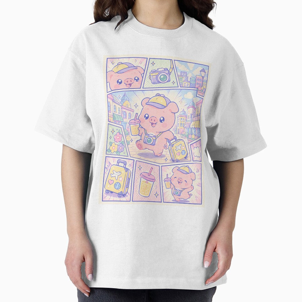Kawaii Pastel City Tourist Pig Comic Panel by Magmashup