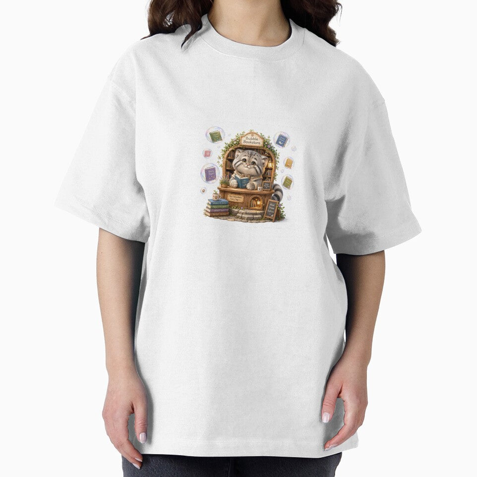 Magical Pallas’s Cat Bubble Bookstore Illustration by QuirkNest Studio