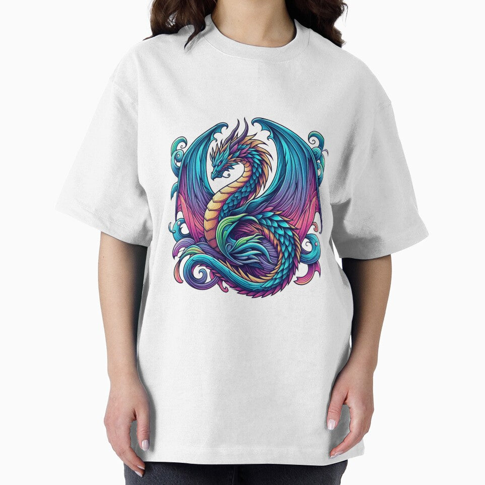 Azure Fantasy Dragon with Rainbow Wings by NerdiPop