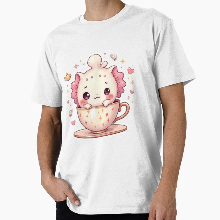 Sad Kawaii Axolotl in Teacup – Pastel Cute Crying Animal Sticker by CreatvShop