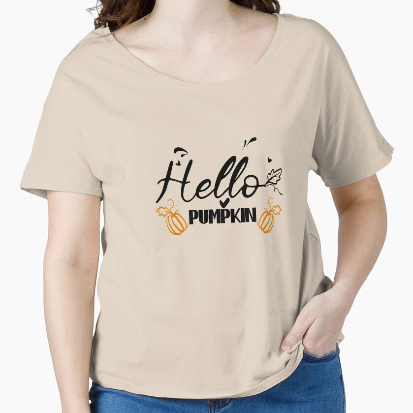 HELLO PUMPKIN- Autumn  leave design cute pumpkin HPumpkin  Fall Pumpkin  halloweentee Womens by KHELISTORE