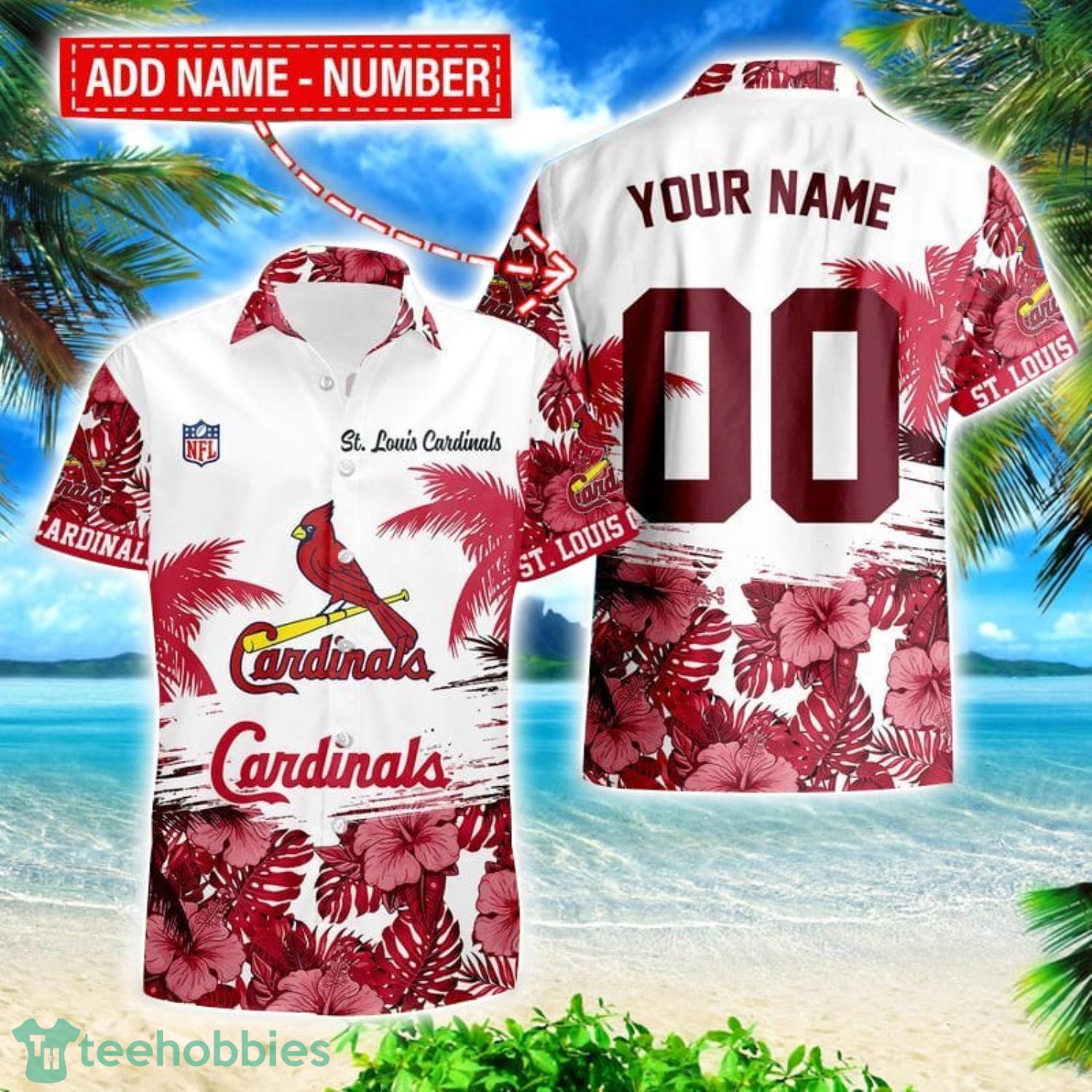 St. Louis Cardinals Hibiscus Flower Hawaii Shirt and Shorts Summer Beach Shirt Custom Name And Number