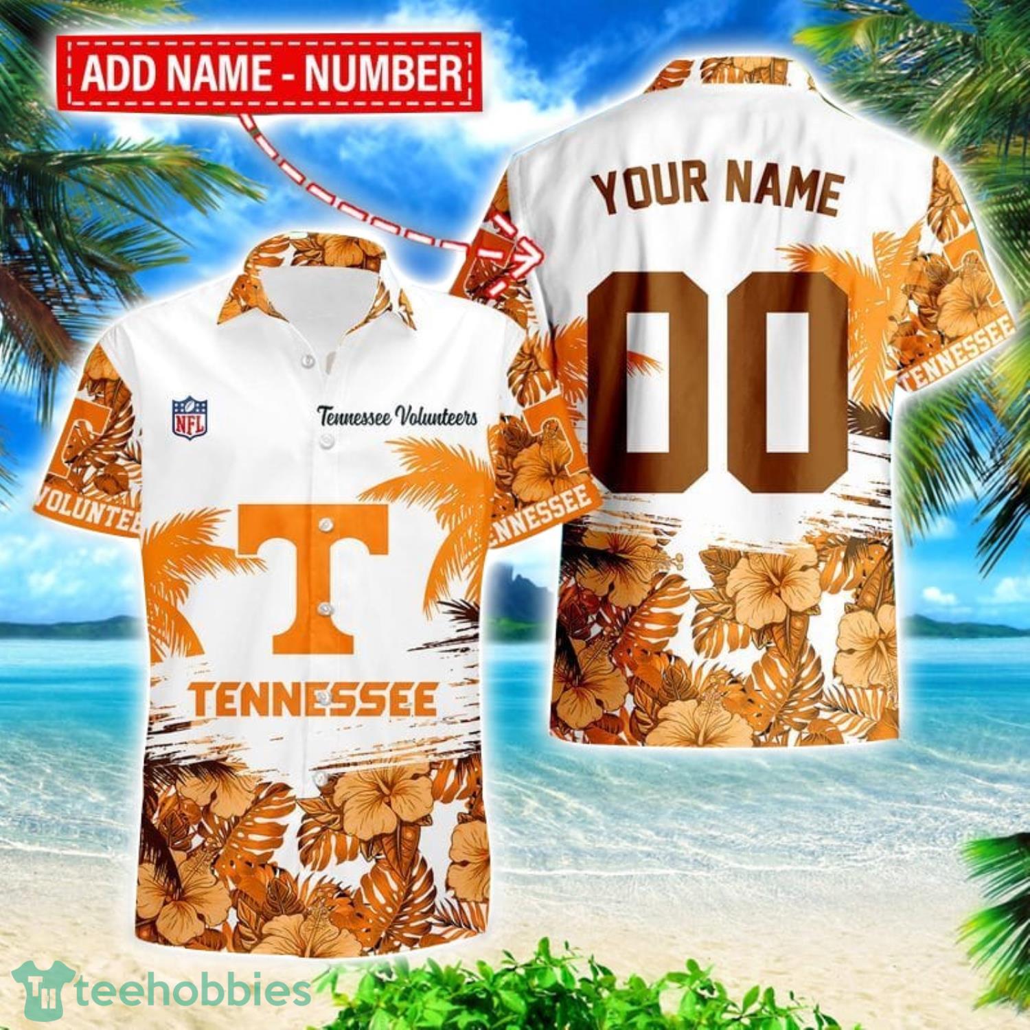 Tennessee Volunteers Hibiscus Flower Hawaii Shirt and Shorts Summer Beach Shirt Custom Name And Number