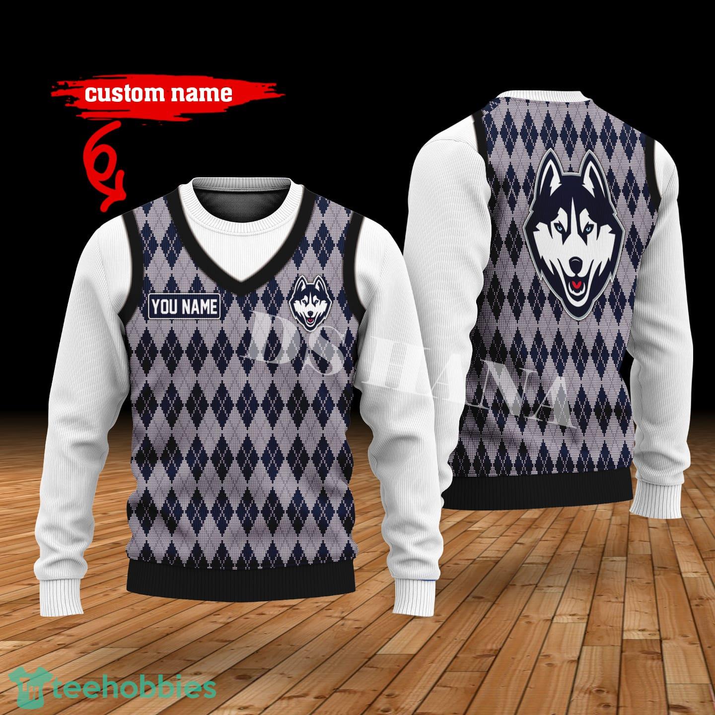 UConn Huskies Custom Name New Style Sweater Ghile Style 3D Print Christmas Sweater